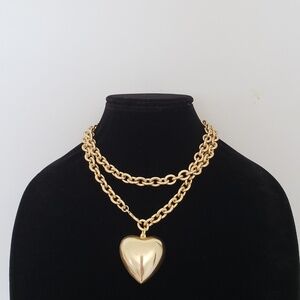 Brushed Gold Heart Pendant Long Chain Necklace 34"